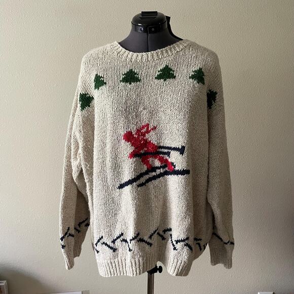 90s Ski Sweater Linen Cotton Blend | Size 1X / XXL - Picture 1 of 7